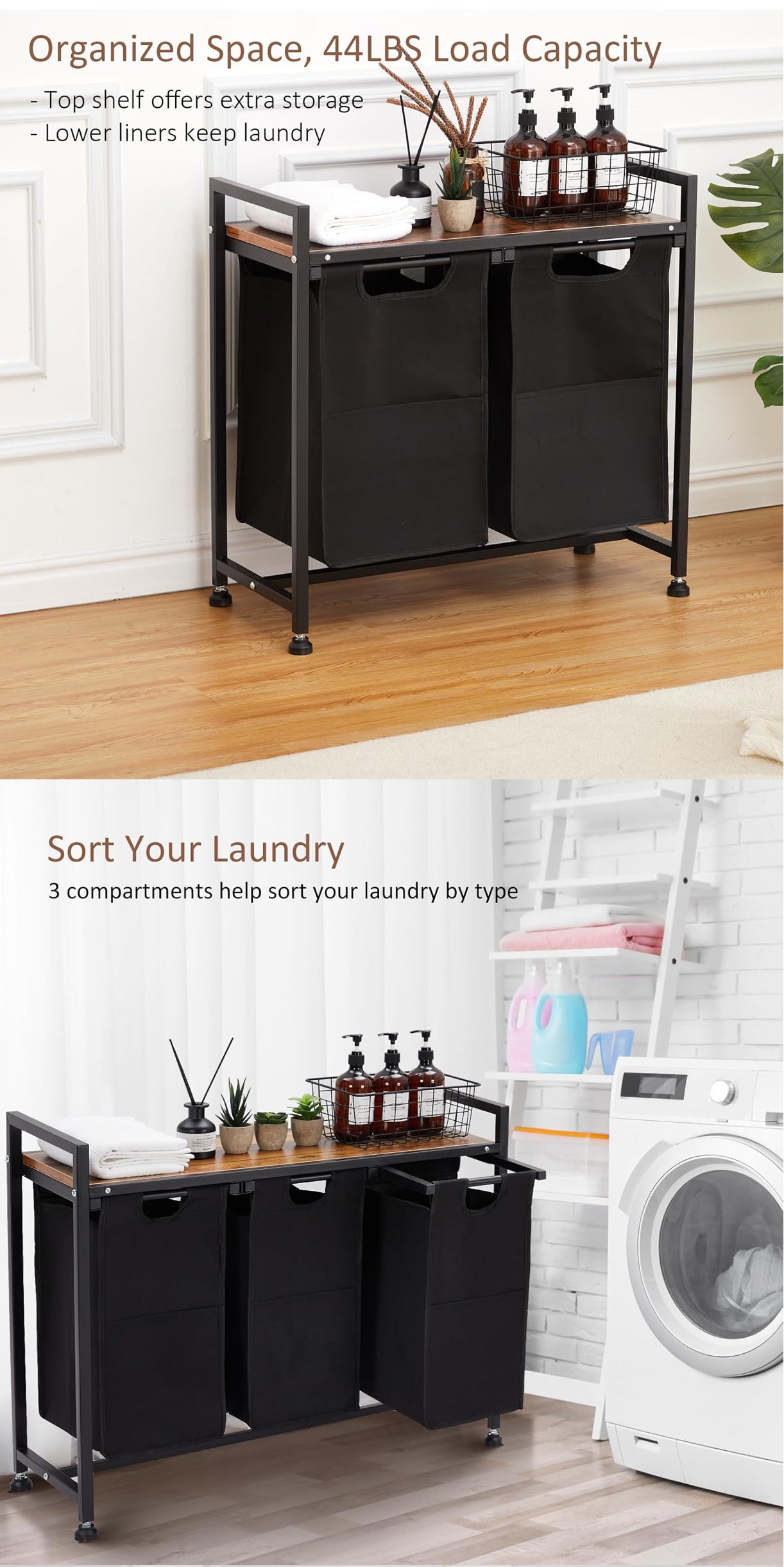 Laundry Clothes Hamper Organizer Sorter Basket with Pull-Out and Removable Bag