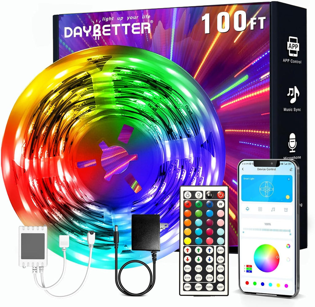 100Ft LED Strip Lights, Smart Light with App Remote Control, RGB LED Lights For