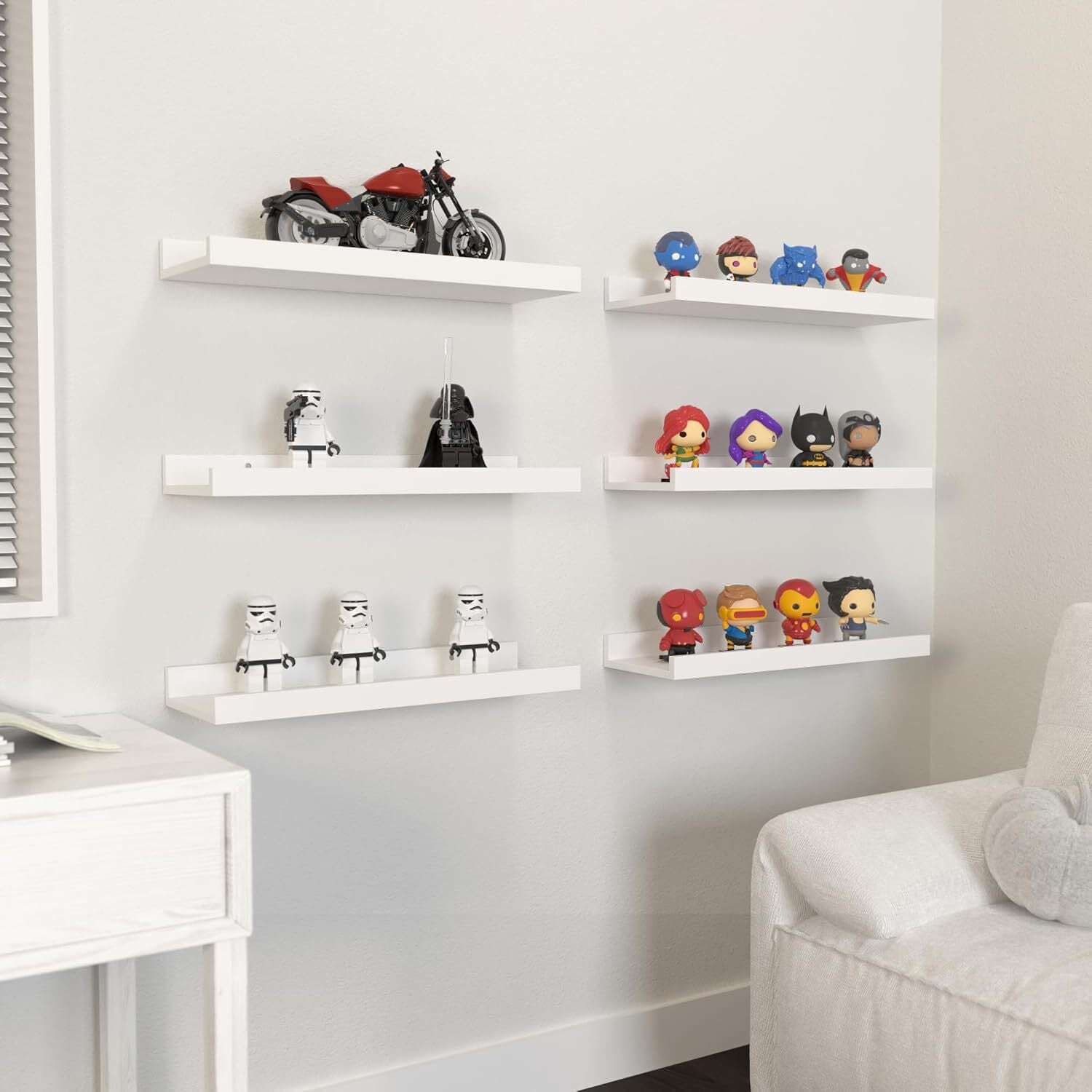 6 Pack Floating Wall Shelves, Display Shelves for Home Decoration Splattertide