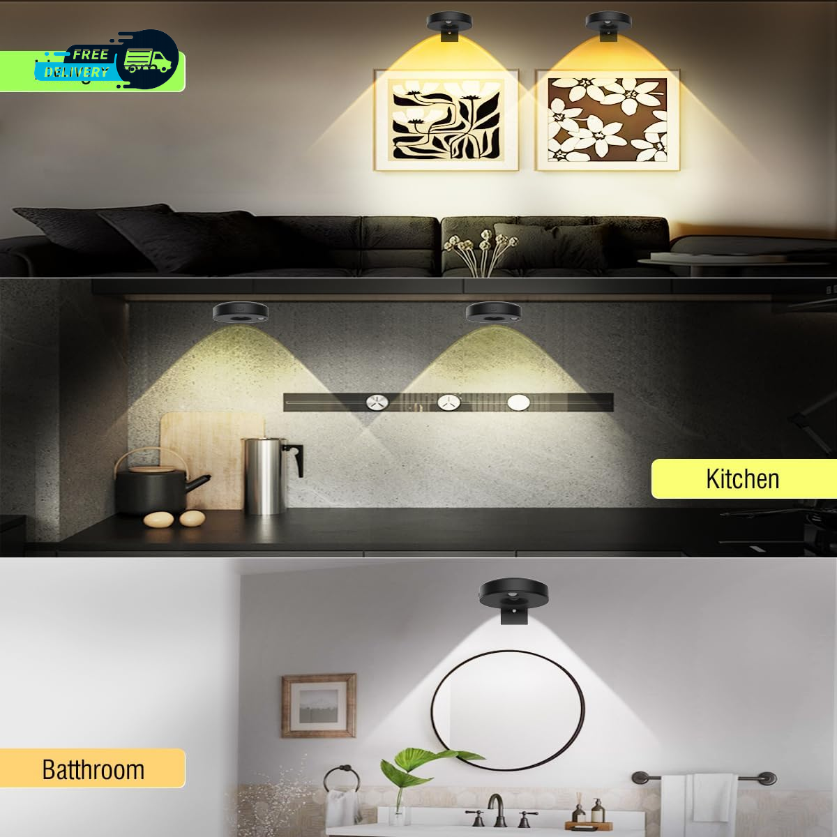 3Pack LED Picture Lights for Wall Rechargeable Battery Picture Frame Light