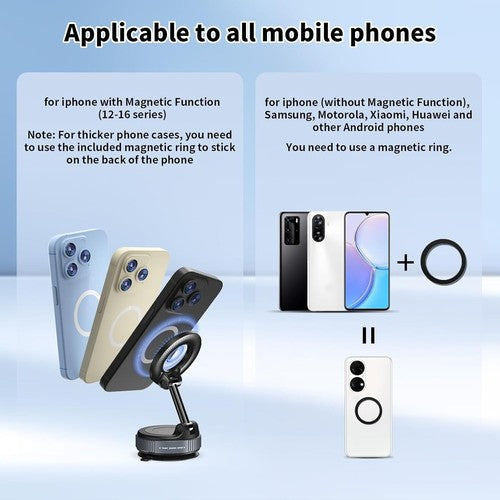 360° Vacuum Magnetic Phone Holder - Suction Cup Car Mount W/ Foldable Stand US