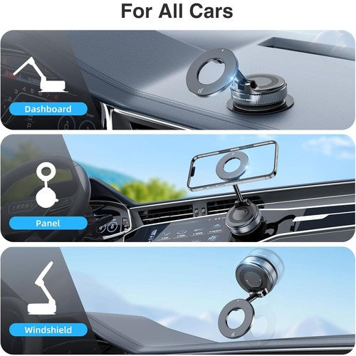 360° Vacuum Magnetic Phone Holder - Suction Cup Car Mount W/ Foldable Stand US