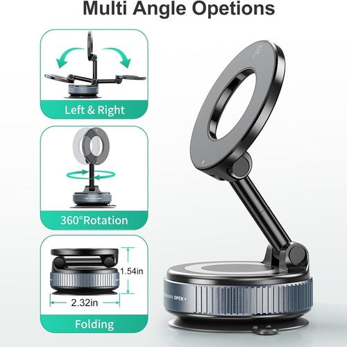 360° Vacuum Magnetic Phone Holder - Suction Cup Car Mount W/ Foldable Stand US