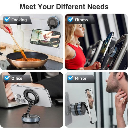 360° Vacuum Magnetic Phone Holder - Suction Cup Car Mount W/ Foldable Stand US